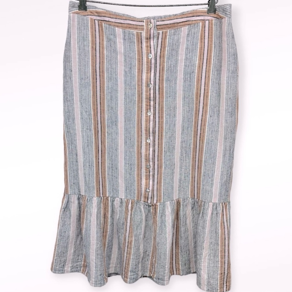 NANETTE LEPORE Linen Blend Skirt Button Down Stripe Trumpet Back Stretch…